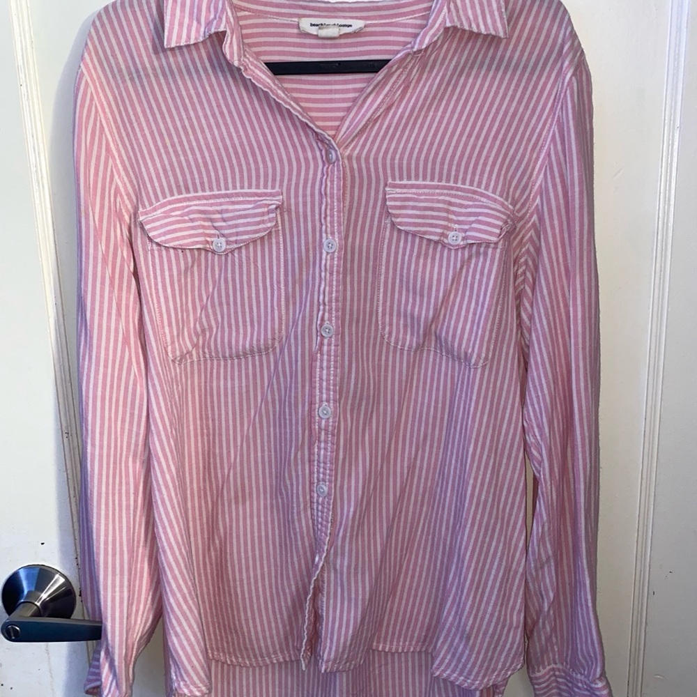 Beachlunchlounge Pink and White Striped Shirt
